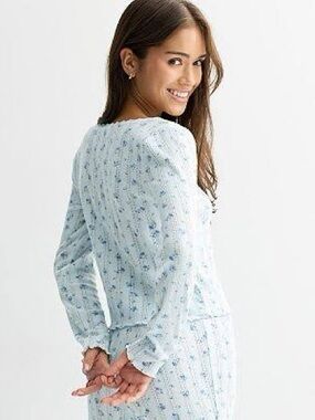 NWT Pink Republic Light Blue Pointelle Long Sleeve Lounge Top